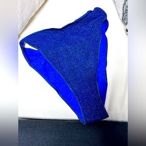 OSEREE BIKINI GLITTERY BLUE HI CUT SWIMSUIT BOTTOMS ITALY LARGE CHEEKY